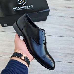 Sposami Black Men's Genuine Leather Oxford Shoes - Leather Sole